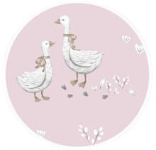 Cover set -  2 pcs - 135x100, 40x60 - GEESE on a PINK background