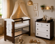 Klups Little Safari Giraffe Art.288881 White/Nut Bērnu mēbeļu komplekts gulta+kumode