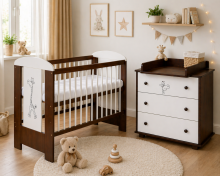 Klups Little Safari Giraffe Art.288881 White/Nut Bērnu mēbeļu komplekts gulta+kumode