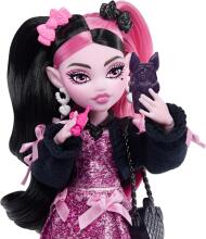 Monster High – Draculaura lelle rozā kleitā ar bantītēm un melnu jaciņu
