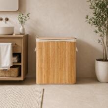 Bamboo laundry basket 150l with 3 compartments and lid, ModernHome