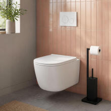 Vannas istabas tualetes papīra statīvs ar rokturi un WC birsti melnā krāsā ModernHome