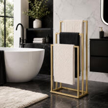 Freestanding metal towel rack with 3 arms, gold, ModernHome