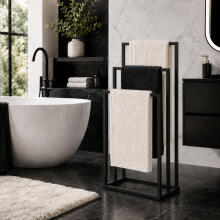 Freestanding metal towel rack with 3 arms, black, ModernHome