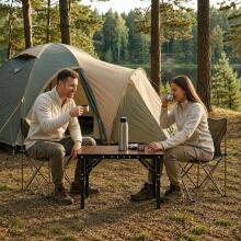 Tourist camping table 60x40 cm folding into a suitcase, aged oak, MultiGarden