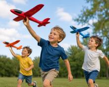 Bebe Basic Small Planer Art.294566 Blue Set: Glider airplane made of lightweight and durable foam + 36cm launcher