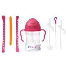 B.BOX 63012 Starter Set 3in1 - Straw Bottle with Straw 240ml Raspberry + Lanyard Strawberry Shake + Replacement Straws