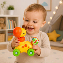 Interactive Sensory Toy Giraffe Car For Toddlers Yellow