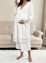 Moonlight&Mama Maternity Dress Art.296151 White Maternity/Nursing Nightgown and Robe Set with Short Sleeves