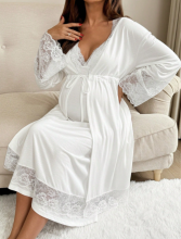 Moonlight&Mama Maternity Dress Art.296151 White Maternity/Nursing Nightgown and Robe Set with Short Sleeves