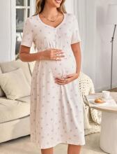 Moonlight&Mama Maternity Dress Art.296155 White  Naktskrekls grūtniecēm/barošanai ar īsām piedurknēm