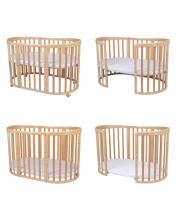 Waldin Oval Baby Collection Bed Crib  7 in 1 Art.297542 Natural Wood Многофункциональная овальная деревянная кроватка-трансформер 7 в 1 с матрасом