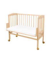 Waldin  Bedside Crib 2in1 Art.297549 Natural Wood Wooden 2-in-1 crib/cradle on wheels with a mattress