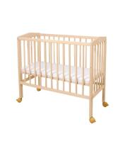Waldin  Bedside Crib 2in1 Art.297549 Natural Wood Wooden 2-in-1 crib/cradle on wheels with a mattress