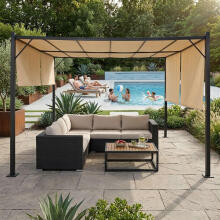 Dārza pergola terasei 3x4 m tērauda nojume ar jumtu bēšā krāsā MultiGarden
