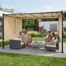 Dārza pergola terasei 3x4 m tērauda nojume ar jumtu bēšā krāsā MultiGarden
