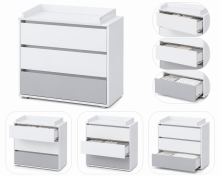 Klups Dalia Set Art.299157 White Komplekts:Bērnu koka gulta bez kastes 120x60cm+matracis ar kokosšķiedru 120x60x8cm+kumode ar pārtinamo virsmu+skapis