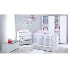 Klups Dalia Set Art.299161 White/Grey Komplekts:Bērnu koka gulta ar atvilkni 120x60cm+matracis ar kokosšķiedru 120x60x8cm+kumode ar pārtinamo virsmu+skapis
