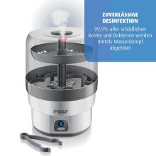 Reer VapoMax Large Vaporizer Art.299684 Vaporizators pudelītēm, knupīšiem un zobu riņķiem, 10 minūšu dezinfekcija, automātiska izslēgšanās