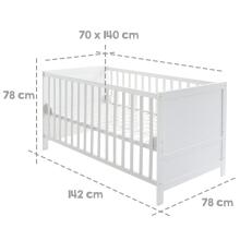 Roba Kombi Crib Art.299909 White Bērnu koka gultiņa transformeris 140x70cm
