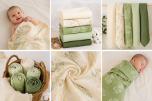 Yukkidds Muslin Cloths Art.299918 Green Leaf  High-quality bamboo muslin swaddle, 1 pcs (60x60 cm)