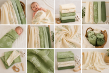 Yukkidds Muslin Cloths Art.299922 Green Leaf  High-quality bamboo muslin swaddle, 1 pcs (60x60 cm)