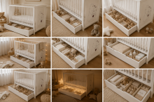 Elf Bed Bloom Drawer Art.300024 Bear White  Wooden baby crib with a storage drawer (120x60 cm)