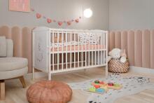 Elf Bed Bloom Drawer Art.300024 Bear White  Wooden baby crib with a storage drawer (120x60 cm)