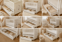 Elf Bed Bloom Drawer Art.300024 Bear White  Wooden baby crib with a storage drawer (120x60 cm)
