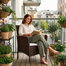 Садовое кресло с подушкой для балкона, патио, сада, коричневое MultiGarden