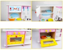 TLC Baby Kitchen Art.T20078 Medinė vaikų virtuvė su kriaukle, virykle, spinta ir lentynomis