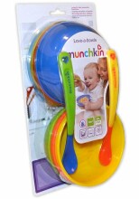 Munchkino menas. 012106 10 dalių „Love-a-Bowls ™“ rinkinys iš vaikų plastikinių dubenėlių ir šaukštų