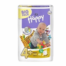 „Happy Maxi Plus Big Pack“ vaikiškos sauskelnės 4+ dydžio nuo 9-20kg, 62vnt.