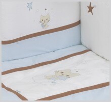 NINO-ESPANA Bērnu gultas veļas kokvilnas komplekts 'Gatito Blue' 3+1