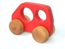 „Eco Toys“ 14005 straipsnis. Medinis vaikų žaislinis raudonas mažas autobusas