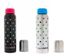 OrganicKidz Art.270 / Pink Dots Organinis kūdikių buteliukas / termosas iš nerūdijančio plieno (270ml)