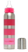 OrganicKidz Art.270 / Pink Stripes Organinis kūdikių buteliukas / termosas iš nerūdijančio plieno (270ml)