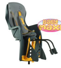 „Baby Maxi Premium 813“ pilka ir geltona dviračio kėdutė ant rėmo vaikams nuo 9 mėnesių. iki 7 metų