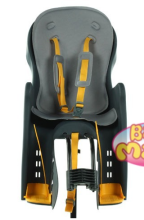 „Baby Maxi Premium 813“ pilka ir geltona dviračio kėdutė ant rėmo vaikams nuo 9 mėnesių. iki 7 metų