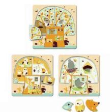 DJECO Wooden Puzzles 3 Layers Pazzles Chez - nut DJ01481