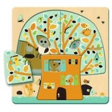 DJECO Wooden Puzzles 3 Layers Pazzles Chez - nut DJ01481