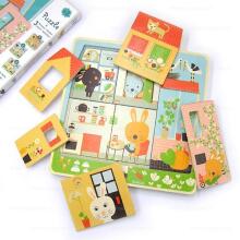 DJECO Wooden Puzzles 3 Layers Pazzles Chez - carot DJ01480