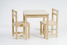 „Timberino“ vaikų baldų komplektas iš beržo masyvo MUDU Natural Birch 935 Stalas ir 2 kėdės