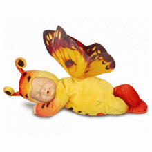 Anne Geddes Кукла авторская Спящий младенец бабочка оранжевая ,30 см, AN 579115