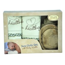 Cloud B Art. 7172-BT Burp Cloth Gift Set - Natural  2 pc set w/ Baby Turtle rattle Детский подарочный комплект - 2 полотенчика + мягкая погремушка