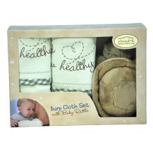 Cloud B Art. 7172-BT Burp Cloth Gift Set - Natural  2 pc set w/ Baby Turtle rattle