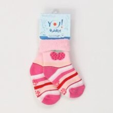 Yo Baby ABS Xлопковые махровые носочки детские для девочек с отворотами и стопперами (размер S:3m+)